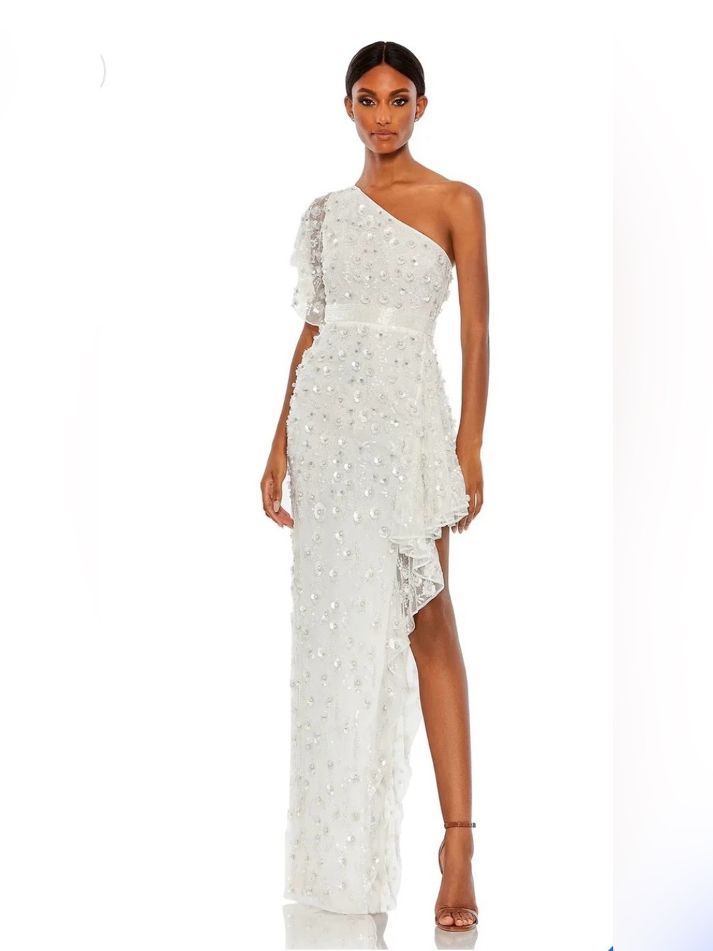 Mac Duggal NWT Size 14 One-Shoulder White Beaded Evening Gown